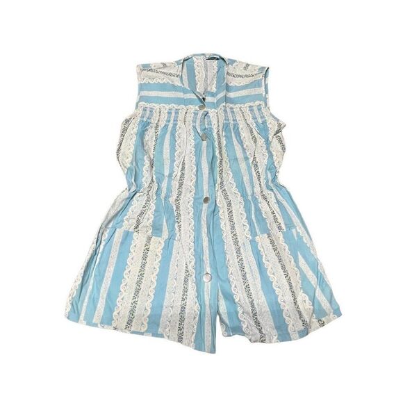Vintage Cottagecore Milgrim Blue White Striped With Lace Accent Pockets Work - Picture 1 of 5
